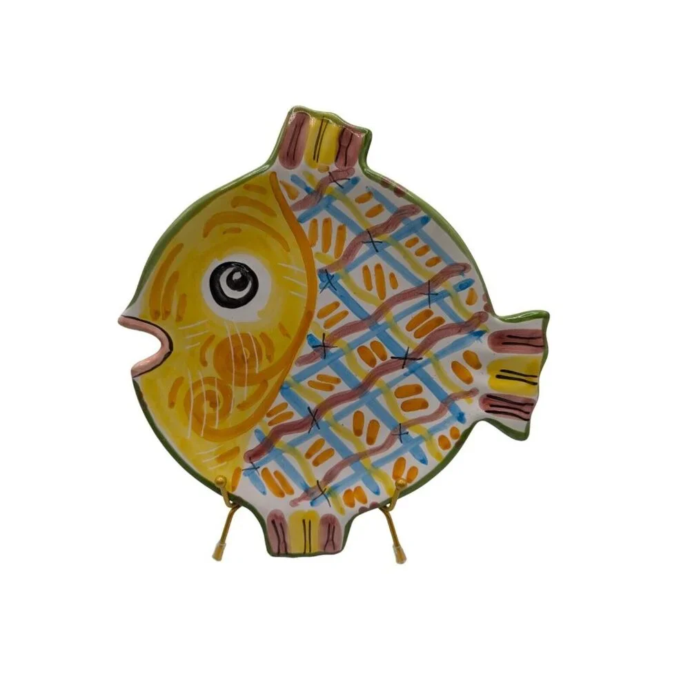 Vintage Fish Plate Ceramic- Hand Made in Italy for Petitti Garden Centers Yellow